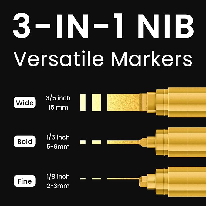 BIGTHUMB 3 Pcs Gold Jumbo Permanent Markers: 15mm Wide Tip Thick Acrylic Paint - Image 2