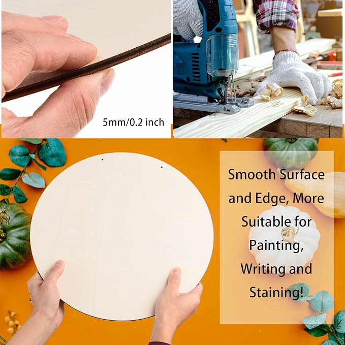 6 Pcs 18 Inch Wood Circles for Crafts Unfinished Round Wood Discs Blank Wooden - Image 4