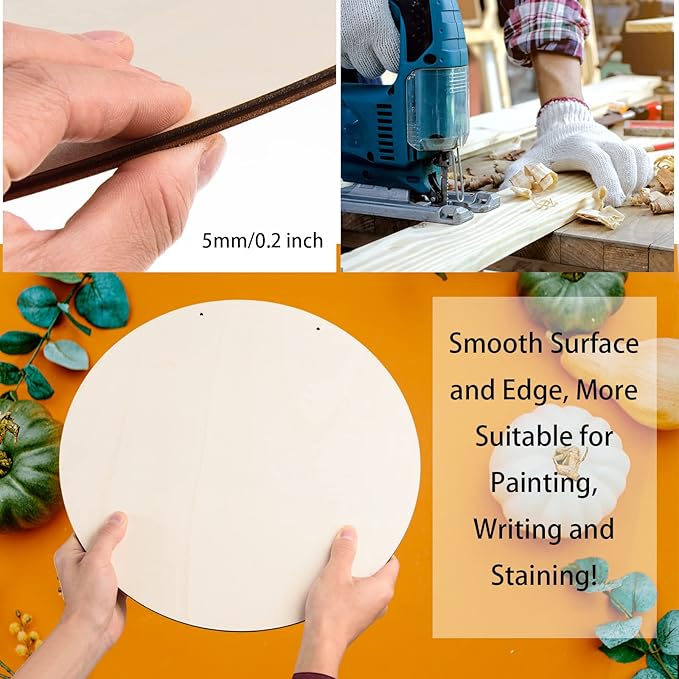 12 Pcs 18 Inch Wood Circles for Crafts Unfinished Round Wood Discs Blank Wooden - Image 3