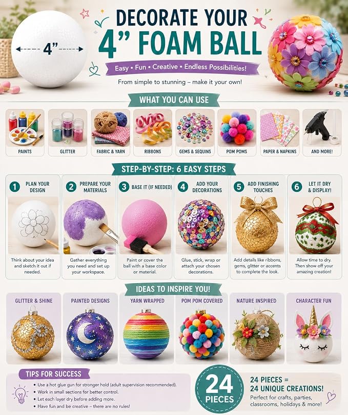 Evershine 24 Pack 4 Inch Craft Foam Ball - Image 3