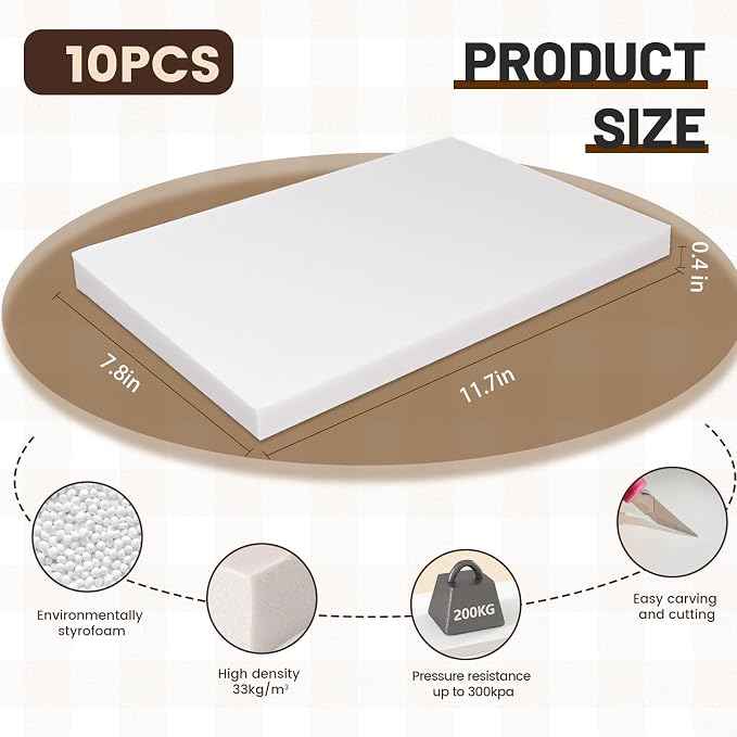 High Density XPS Foam Board, 10 Pack, 11.7x7.8x0.4in | Polystyrene Craft Foam - Image 3