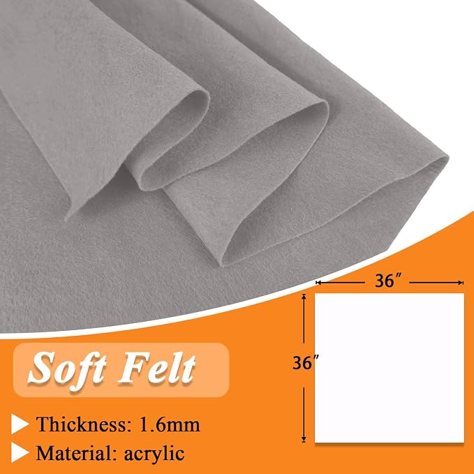 IONTACH 36" X 36" Grey Soft Felt Fabric 1.6mm Thick | Felt Sheets - Image 3