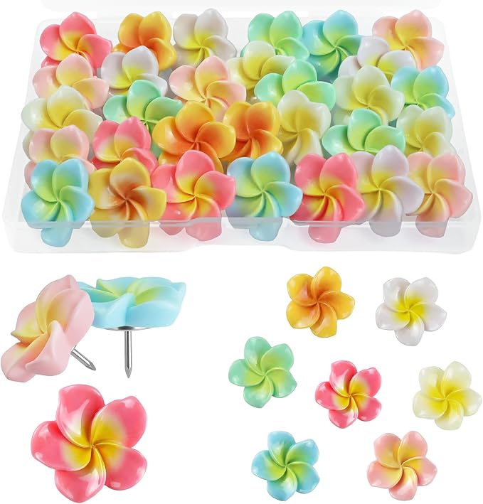 30pcs Flower Cabochons Flatback Plumeria Flower Push Pins in 7 Colors Cute by Sohalejr