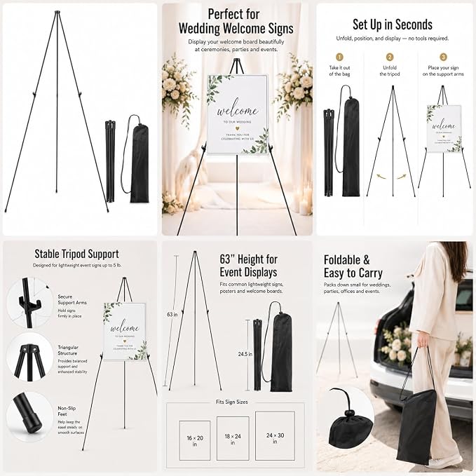 RRFTOK 2 Pack 63 in Sign Easel Stands, Instant-Fold Tripods - Image 6
