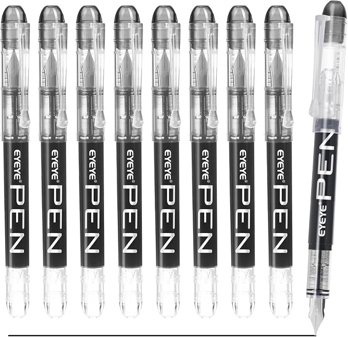 EYEYE Fountain Pens for Writing, 9 Pack Black Disposable Fountain Pens by eyeye