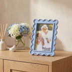AceOrbit 4x6 Inches Haze Blue Flower Wavy Picture Frame Cute Wavy Edge Wooden - Image 4