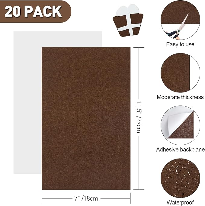 NACHLYNN 20Pcs Self Adhesive Felt Fabric Sheets 7"x11.5" /18x29cm Sticky Back - Image 2