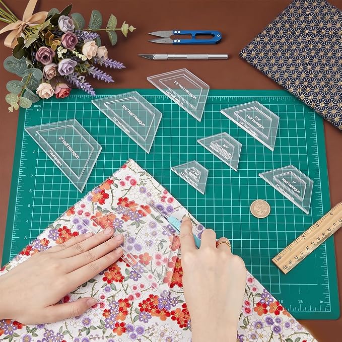 BENECREAT 16 Pcs Half Hexagon Quilting Template, Transparent Patchwork Stencil - Image 3