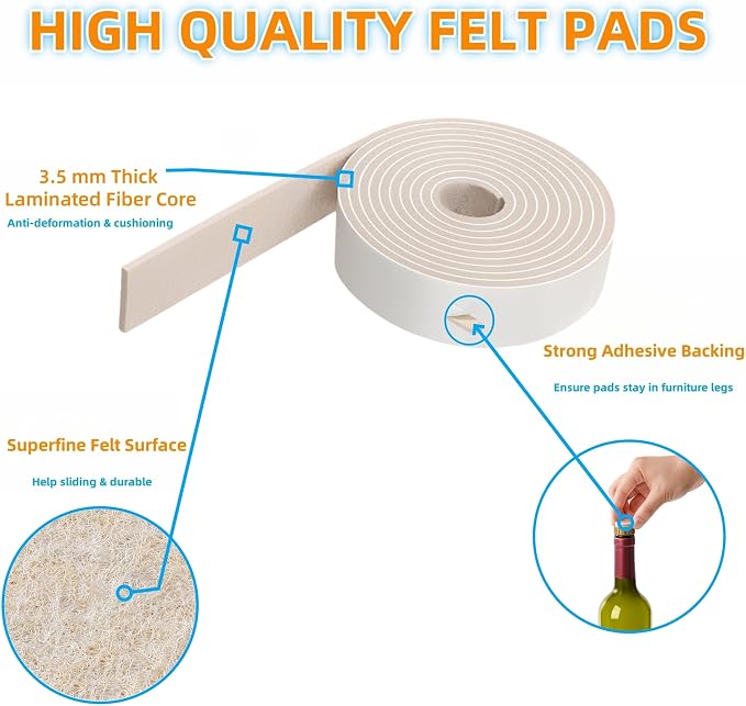 Felt Strips with Adhesive Backing – Furnigear Heavy Duty Cuttable Felt Tape - Image 3