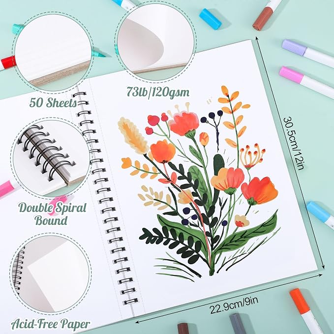 50 Sheets Marker Paper Pad, 9×12 Inch Bleedproof Art Sketch Pad, 73lb/120gsm - Image 2