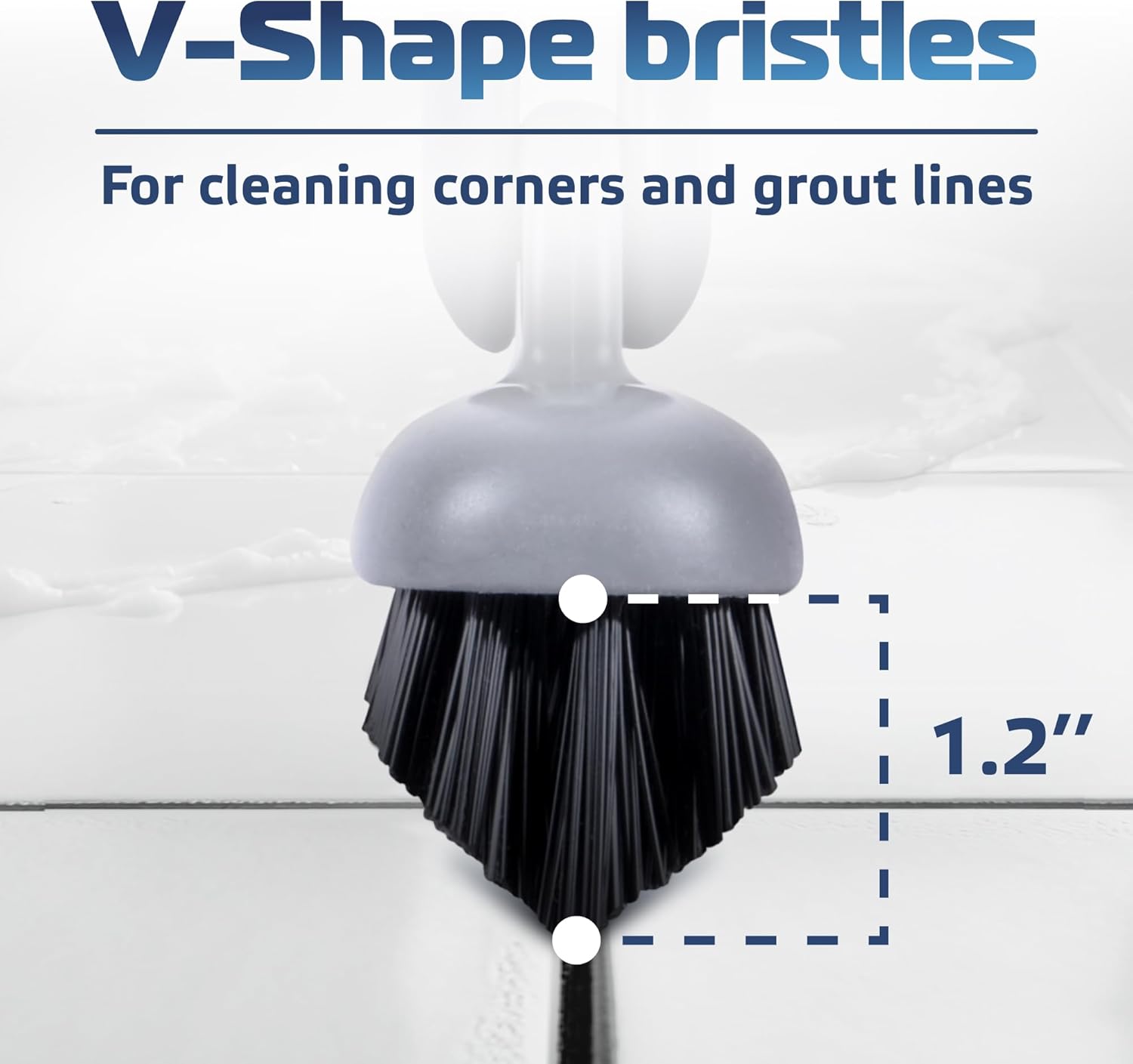 DSV Standard Grout Scrub Brush with Long Handle, 50'' Tile Grout Scrubber, V-Shape Crevice Cleaning Brush for Hard to Reach Areas, 180° Rotation Grout Cleaner for Tile Floors, Baseboards and Corners