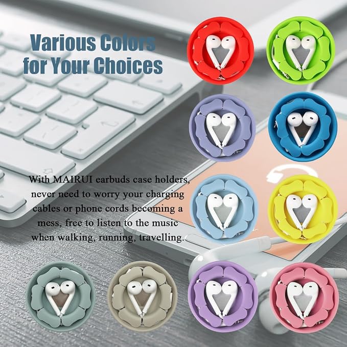 MAIRUI Wired Earbud Case Earphone Headphone Cord Organizer Wrap Soft Silicone - Image 6