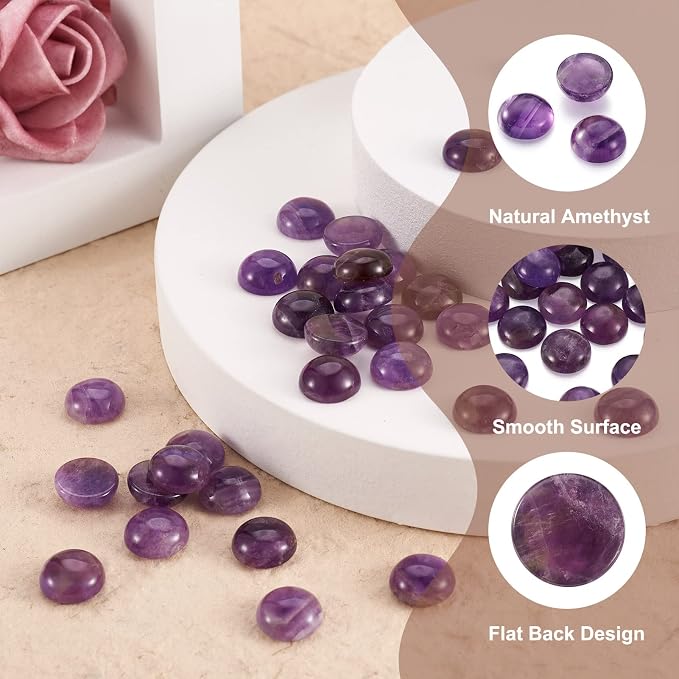 FASHEWELRY 50Pcs Natural Amethyst Cabochons Flat Back Gemstone Cabochons 12mm - Image 3