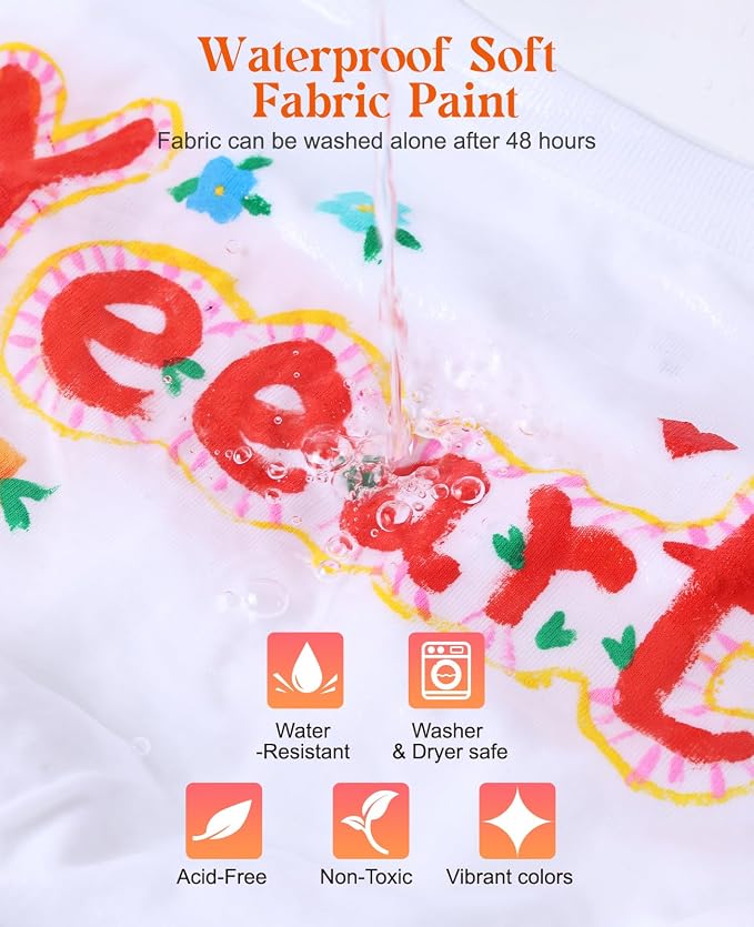 Fabric Paint, Yeeart 30 Colors Permanent Soft Fabric Paint Set - Image 4