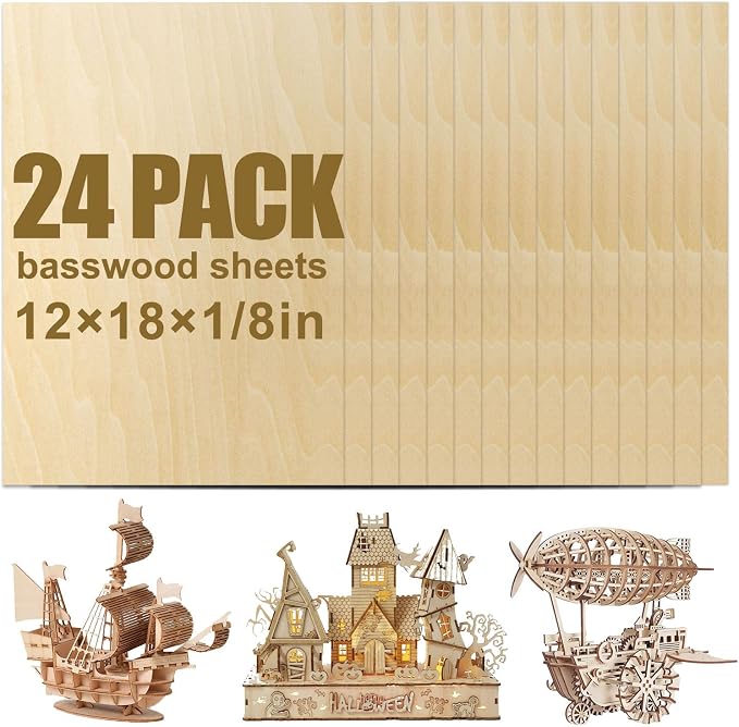 24 Pack Basswood Sheets 12x18x1/8 Inch, Balsa Wood Sheet, 3mm Plywood by Unknown