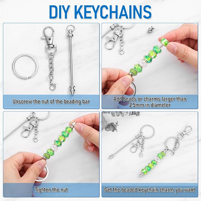 ROADPLUM 26 Pcs Beadable Keychain Bar, Bulk Alloy Blank Beadable Item - Image 7