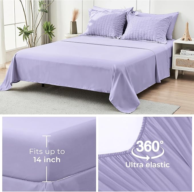HYMOKEGE Light Purple California King Comforter Set Seersucker 7 Pieces - Image 7