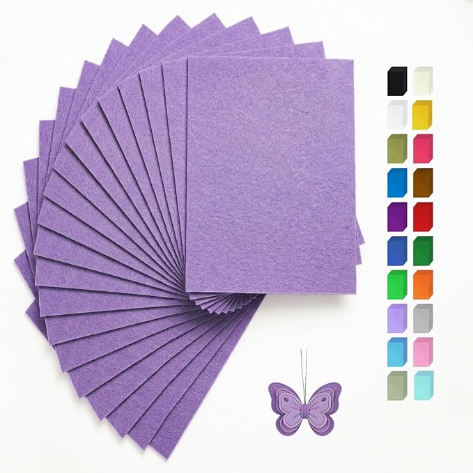 Lavender Felt Fabric Sheets Stiff 20 Pcs 8" X 12", 1mm Thick Assorted Color by FANOMMI
