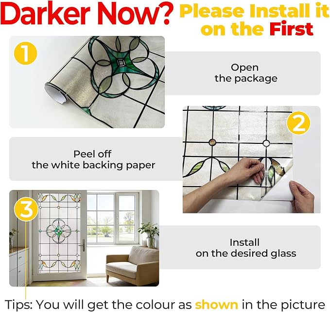 OHTMERU 3D Stained Glass Window Privacy Film, Heat Control UV Blocking Static - Image 6