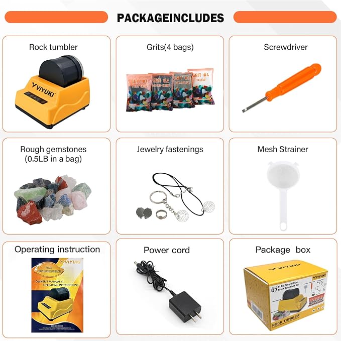 Rock Tumbler Kit Includes Rough Gemstones, 4 Polishing Grits, Jewelry Fastenings - Image 6