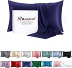 Oeko-TEX Certified Navy Silk Pillow Cases Queen Made in USA, 22 Momme, 100% by ROSEWARD