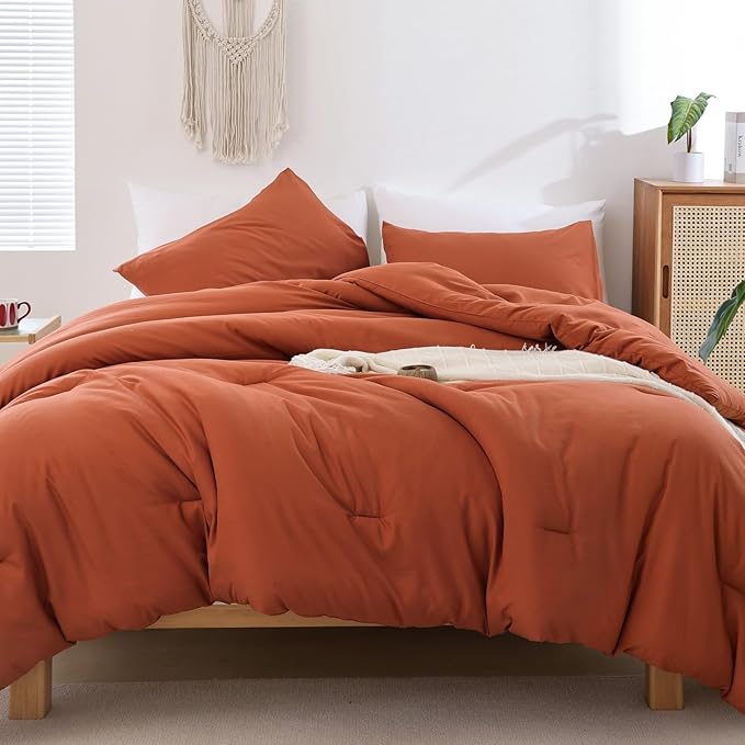 ROSGONIA California King Comforter Set Burnt Orange, All Season Rust Blanket by ROSGONIA