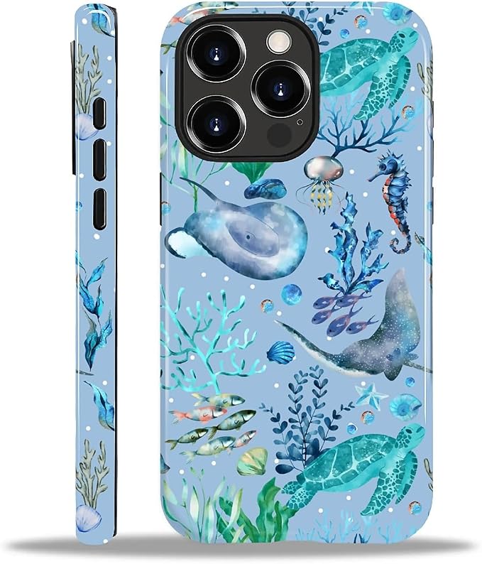 ZHEGAILIAN Case for iPhone 14 Pro Max, Ocean Stingray Turtle Seahorse Durable by Home
