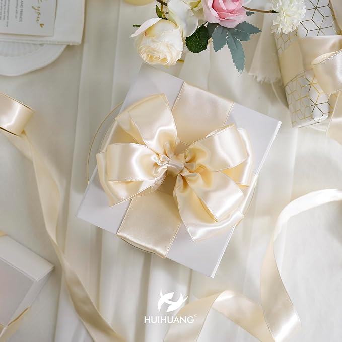 HUIHUANG Champagne Satin Wired Ribbon 2.5 inch Champagne Pink Wire Edge Ribbon - Image 4