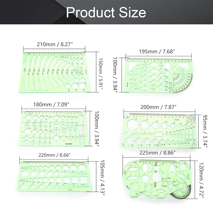 Utoolmart Multifunctional Template, Geometric Drawings Templates, Measuring - Image 2
