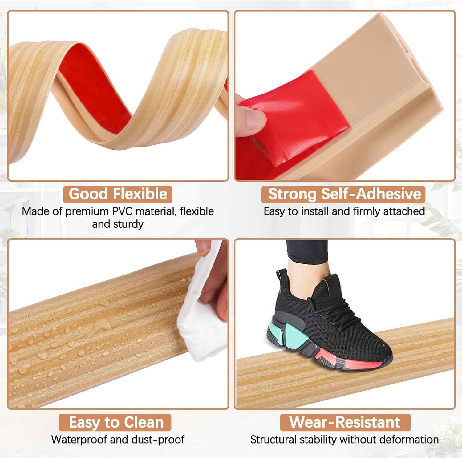 Vinyl Door Threshold Flooring Transition Strip Self Adhesive Carpet Edging Strip for Laminate Doorway Edge Threshold from 3/5" to 4/5" (Light Yellow Wood Grain, 3.3 Ft)