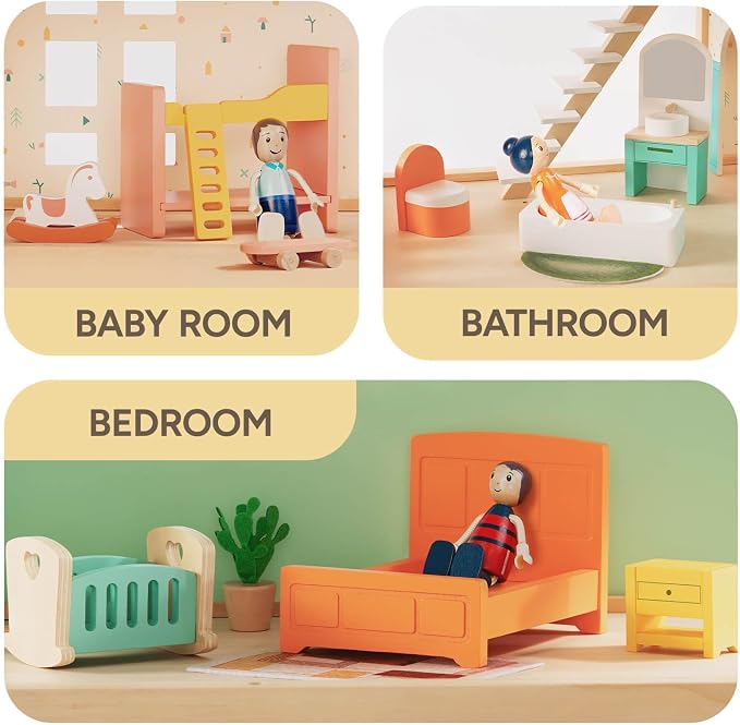Giant bean 26 Pcs Large Wooden Dollhouse Furniture 5 Set - Image 5