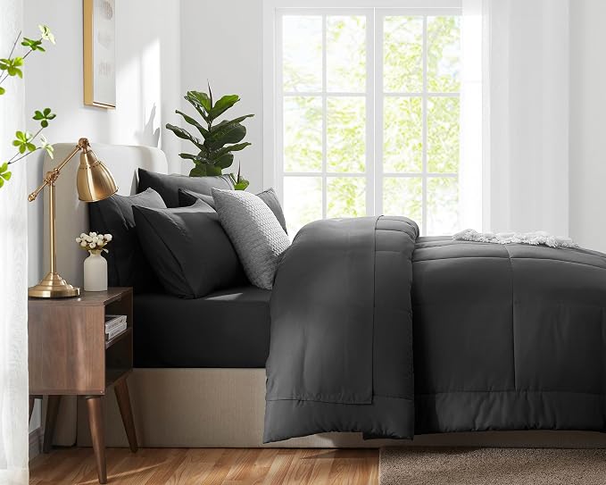 CozyLux Full Size Comforter Sets Dark Grey, 7 Pieces Bed in a Bag, Dark Grey - Image 9