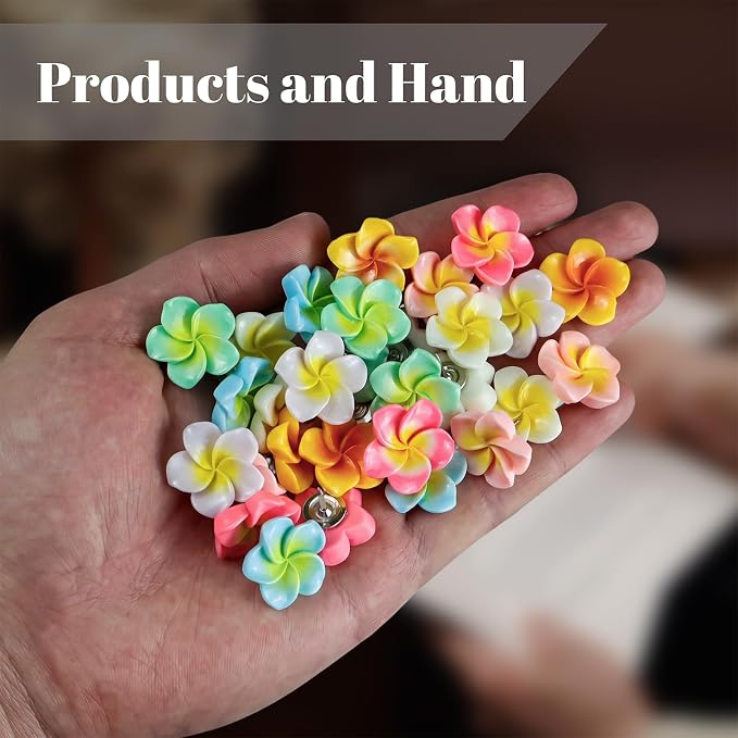 30pcs Flower Cabochons Flatback Plumeria Flower Push Pins in 7 Colors Cute - Image 7