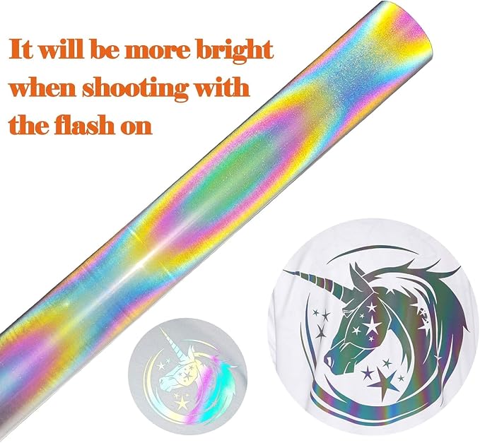 FUNKAKA Heat Transfer Vinyl Reflective Rainbow HTV Roll, Reflective HTV Vinyl - Image 2