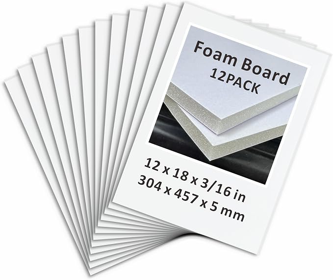 Foam Board 12 x 18 in, ZXUNLIEH 12 Pack White Poster Board, 3/16 in Thick | by Unknown