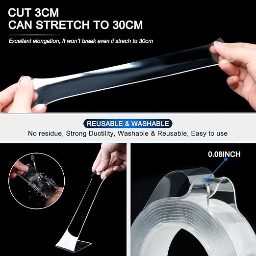 SANKEMU Double-Sided Tape Heavy Duty 9.84 FT x 1.18 in – Clear Removable - Image 3