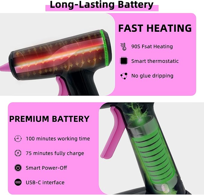 Cordless Hot Glue Gun Smart Power-Off, Mini Glue Gun Kit USB-C Rechargeable | - Image 2