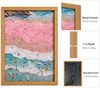 Framed Pink Girl Coastal Canvas Wall Art, Vintage Beach Painting Picture Wall - Image 4