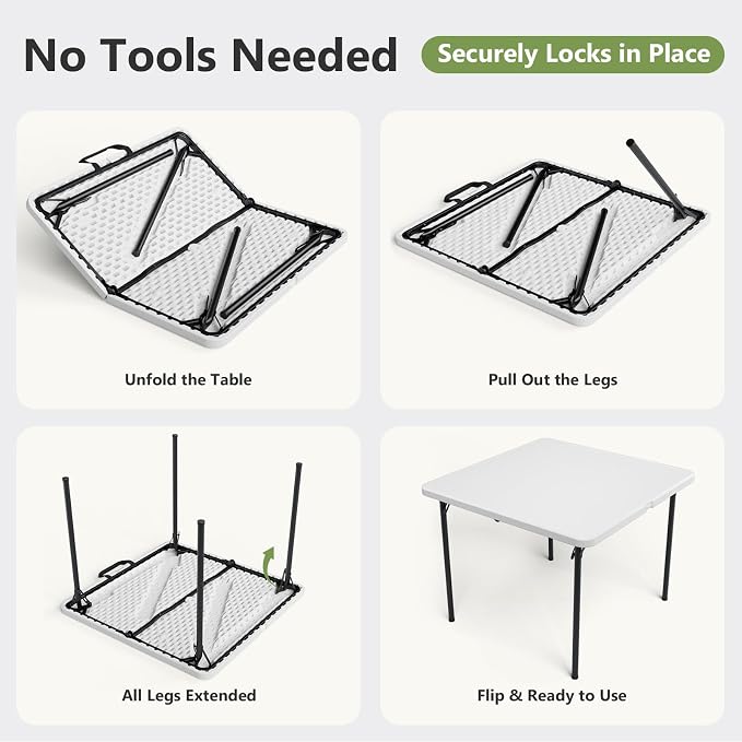 Folding Table 2 Pack, 36 Inch Square Foldable Card Tables, No Assembly Portable - Image 7