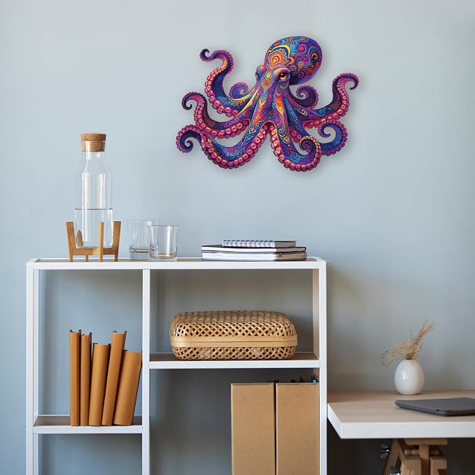 200pcs Wooden Puzzles for Adults Unique Animal Shaped Pieces Colorful Octopus - Image 7
