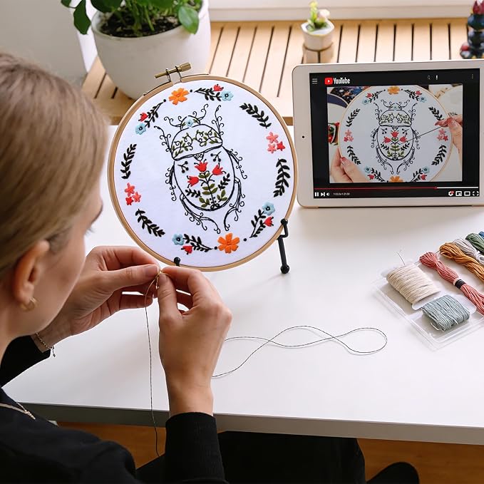 Armindou Hand Embroidery Kits for Beginners Adults, Insect Flowers Embroidery - Image 6