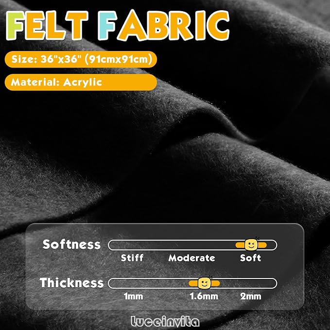 Black 36" X 36" Felt Fabric Sheet - Image 2