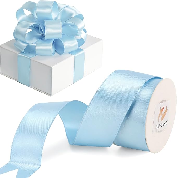 HUIHUANG Baby Blue Satin Wired Ribbon 1-1/2 inch Blue Wire Edge Ribbon by HUIHUANG