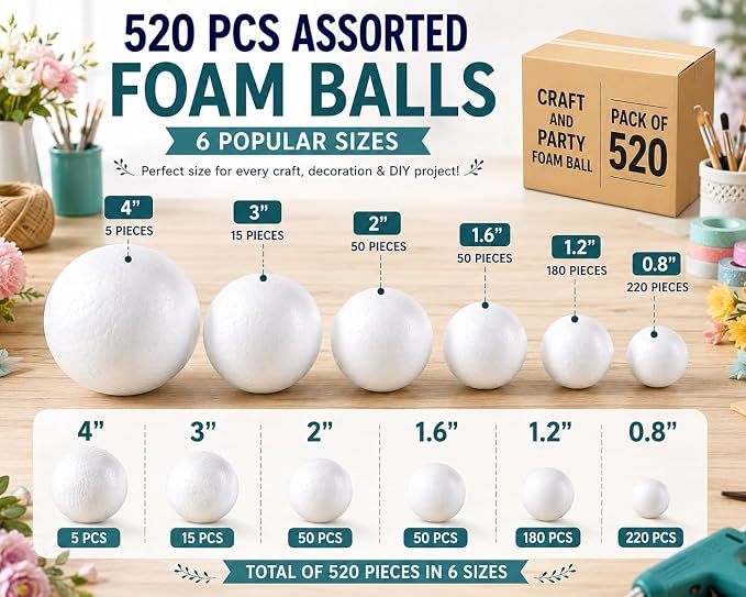 Evershine 520 Pack Craft Foam Ball Assorted - Image 3