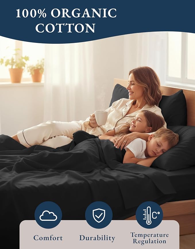 LANE LINEN 100% Organic Cotton Queen Size Sheets Set, Machine Wash Fully - Image 6