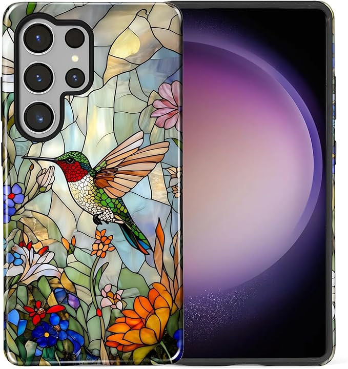 for Samsung Galaxy S25 Ultra Case, Hummingbird Wildflower Stained Glass Pattern - Image 2