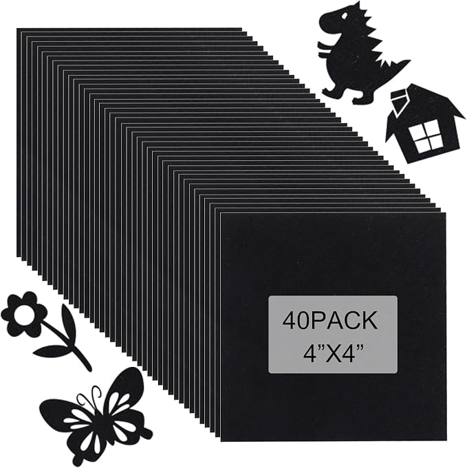 40 Pcs Stiff Felt Fabric Sheet for Crafts, 1mm Thick and 4”x 4”Black Felt by Tiparts