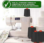Black Sewing Thread, Serger Thread Cones 4 Pack, 40S/2-52000 Yards Black All - Image 4