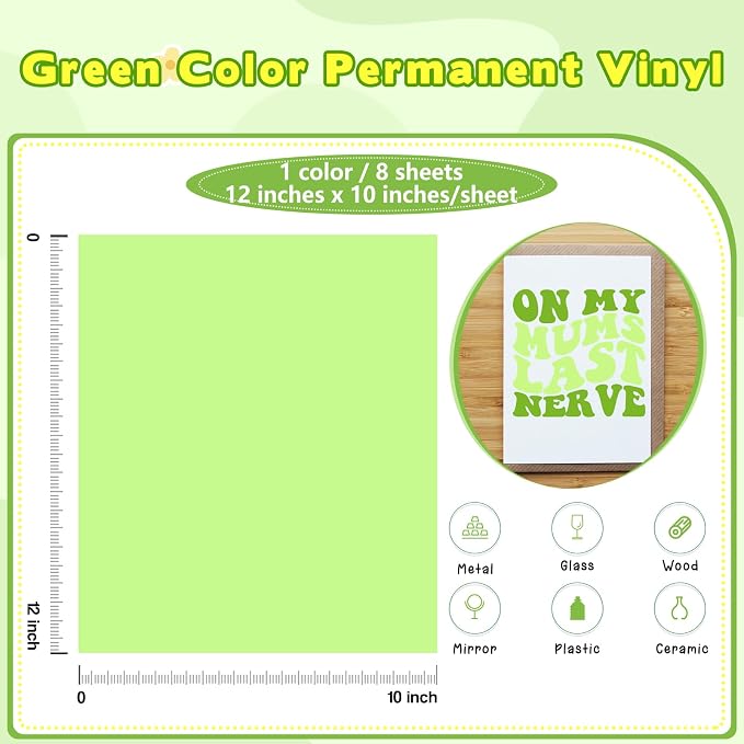 Tintnut Bright Green Permanent Vinyl Self Adhesive Vinyl 8 Sheets 12''x10'' | - Image 2