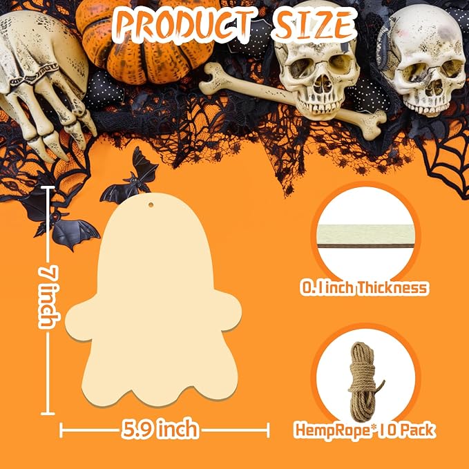 Large Size 7" Halloween Wooden Slices Unfinished Blank Wooden Ornaments DIY - Image 3